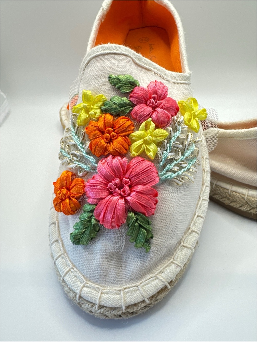 SALE! Women’s Embroidered Floral Espadrille Slip-Ons - White EU 40 - Picture 5 of 5
